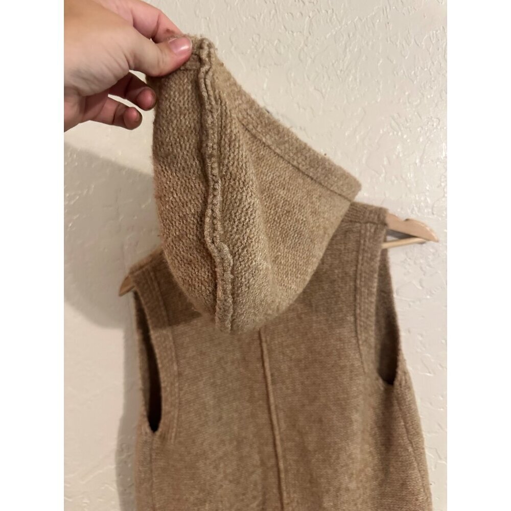Y Tahari Heathered Tan Merino Wool Spandex Sleeveless Spring Hooded Sweater Vest - Picture 8 of 9
